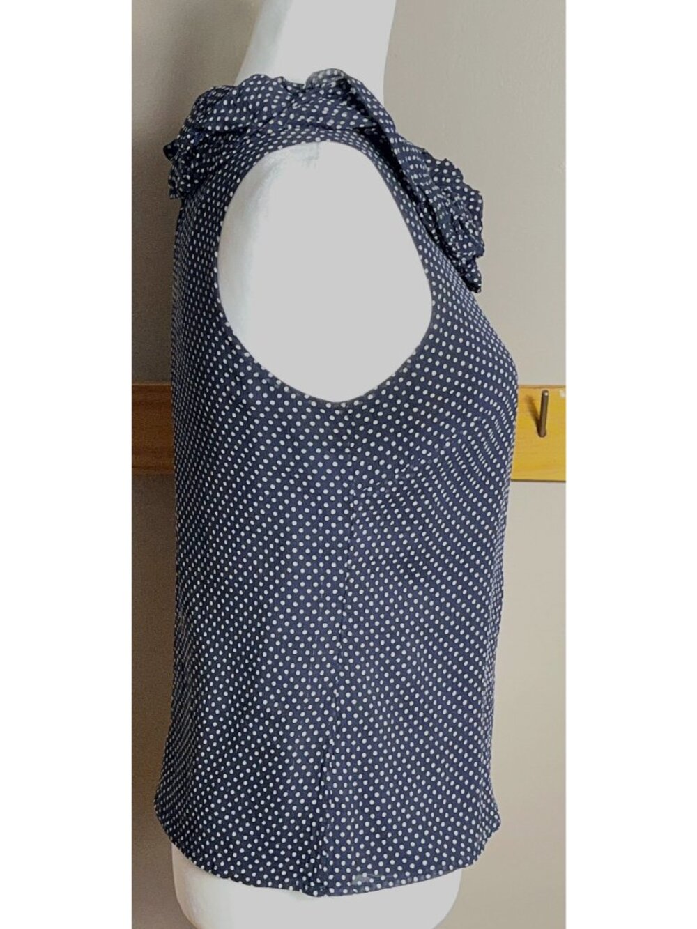 J Crew Silk Top Navy Polka Dot Sleeveless Ruffle Whimsigoth Preppy Luxury 4 - Picture 9 of 9